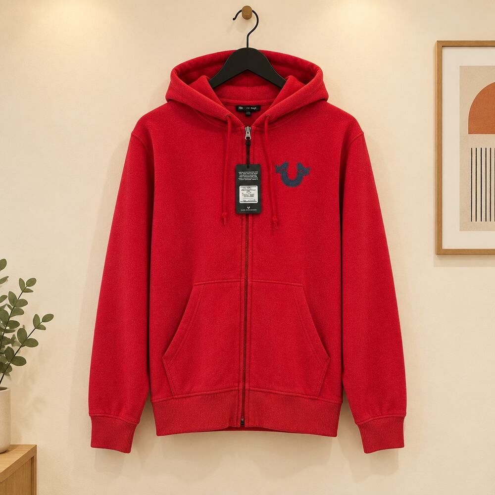 True Religion Ribbon Sketch Zip Hoodie – Red – Size L